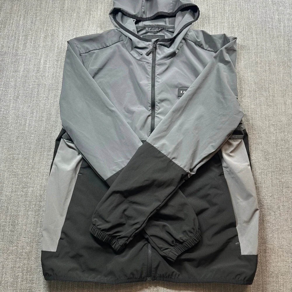 Sonneti London Windbreaker Mens Large Grey Black  Hooded Zip Jacket